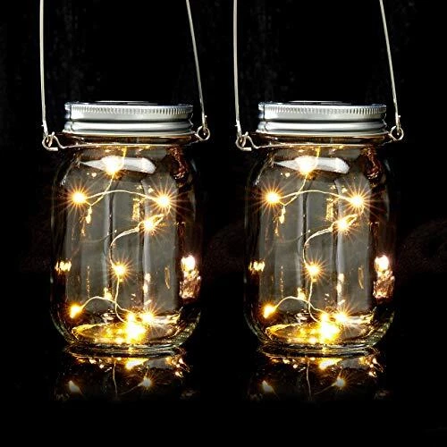 Relaxdays Lampes solaires en verre lot de 2 8 LED chacune à poser ou suspendr...
