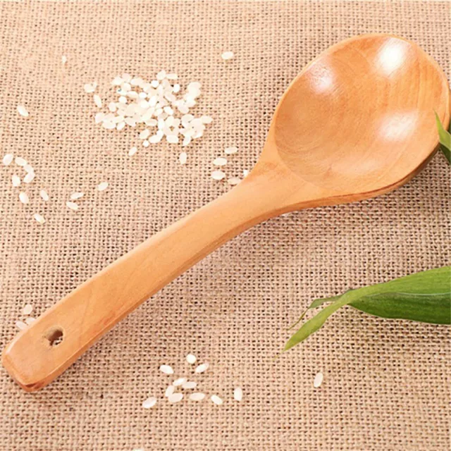 Fashion Wooden Curved Handle Soup Rice Big Spoon Home Restaurant Kitchenware 99