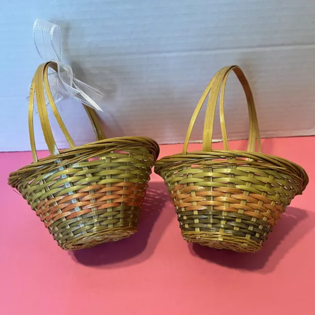 2 Vintage Multicolor Pastel Wicker Rattan Woven Mini/small Easter Baskets