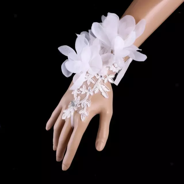 White Women's Short Lace Flower Glove Evening Wedding Prom