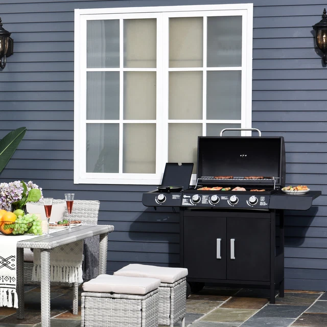 Outsunny Gasgrill BBQ Grillwagen mit 5 Brennern Schrank Multifunktion Metall
