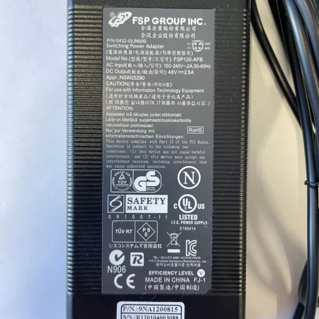 Genuine FSP 120W 4-Pin AC Power Adapter 48V 2.5A FSP120-AFB Cisco 9NA1200815 2