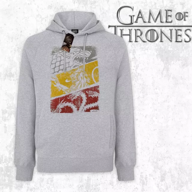 Official Game Of Thrones All Houses Logo Grey Mens Hoodie Sweatshirt Pullover