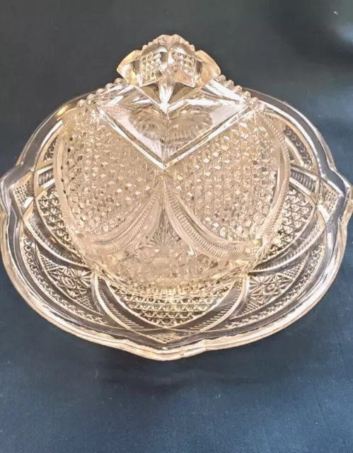 Victorian EAPG Pattern Clear Glass Dome Butter Dish Cane Stars Beautiful!