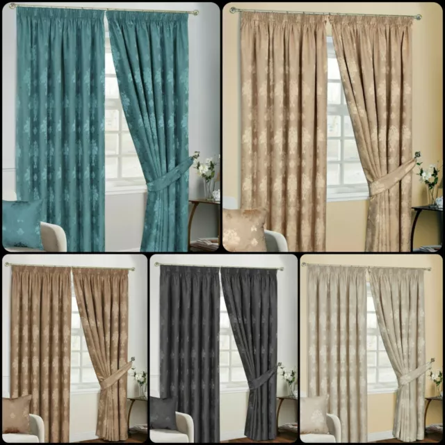 New Luxury Jacquard Pencil Pleat Fully Lined Ready-Made Virginia Pair Curtains