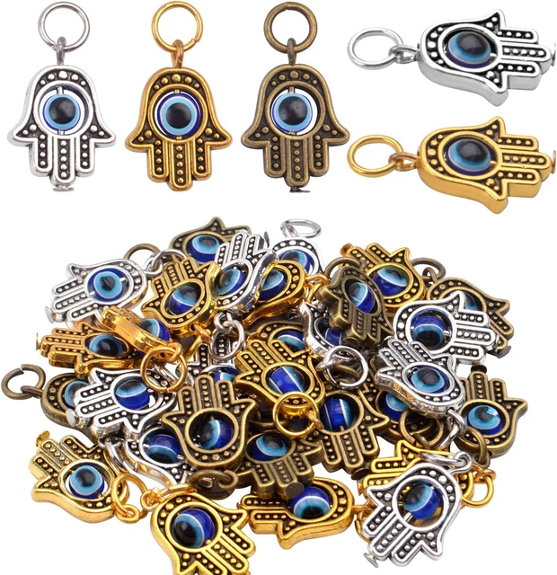 Hamsa Hand Beads Frame Charms,30 Pieces of Hamsa Evil Eye Pendant Hand of Fatim
