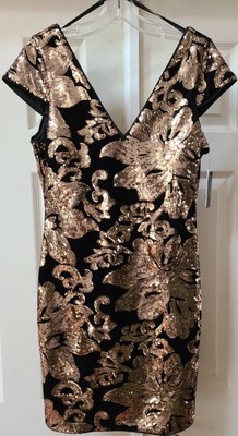 NWT Guess Womens Sheath Dress Black Size 10 Velvet FLoral-Sequin V-Neck $128 389