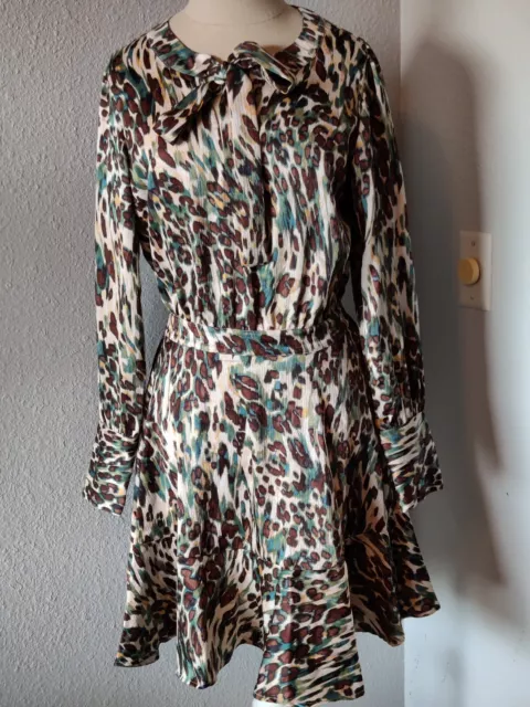 Jessica Simpson Divina Dress Green Cheeta Ferns Size M Long Sleeve Short Dress