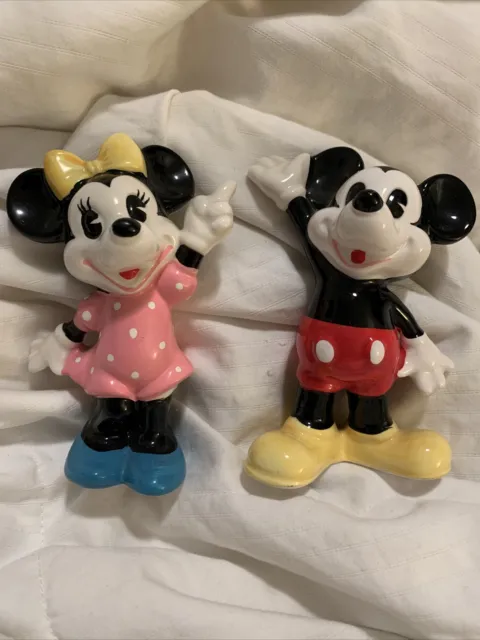 Disney Mickey Mouse & Minnie Mouse Stamding 3" ceramic Figurines Japan VERY CUTE