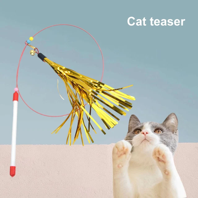 Smooth Handle Cat Teaser Comfortable Grip Toy with Bell Tassel Tear-resistant