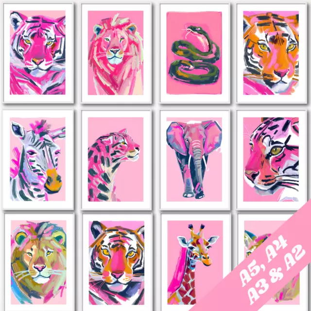 Pink Lion Wall Art, Tiger Print, Animal Artwork, Snakes, Leopards, Zebra Prints