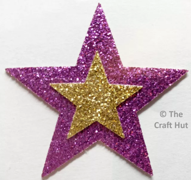 Sew or Iron On Craft Motif Patch S&W Purple and Gold Star Sparkly New 5cm M013
