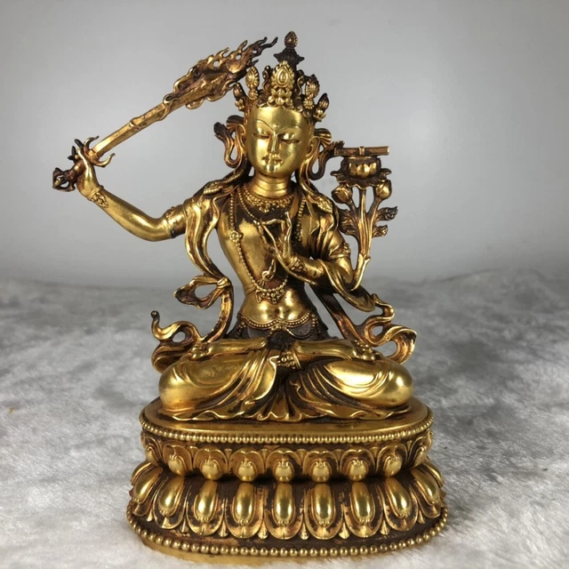 Chinese Exquisite Handmade Guanyin Gilt Bronze Statue