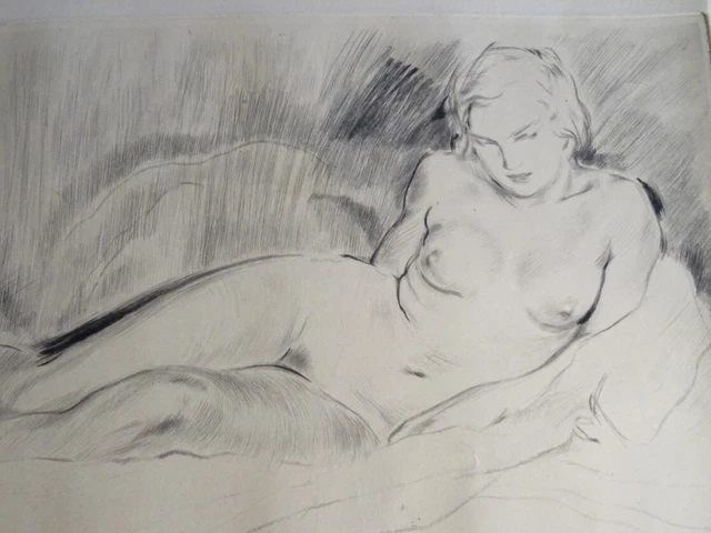 SUPERBE GRAVURE POINTE SECHE FEMME NUE CURIOSA dlg HELLEU ZORN CHAHINE 1920