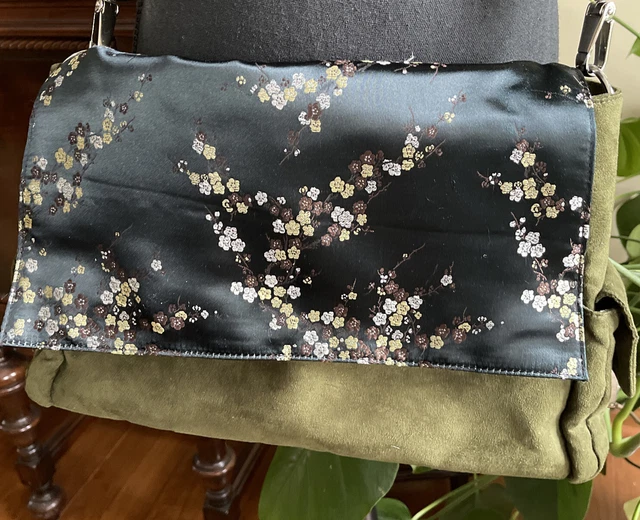 Samantha Kim Green Silk Suede Convertible Crossbody Tote Bag
