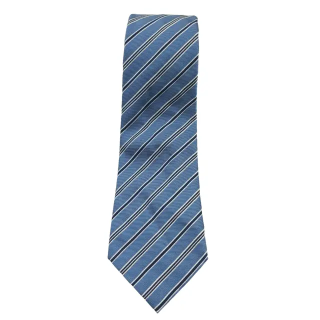 $195 Ermenegildo Zegna Alternating Stripe Silk Classic Tie Blue & White One Size