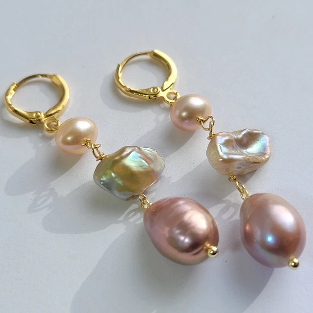 Boucles D'oreilles Argent Sterling Et Perles Baroques - Fait Main, Modèle #1410 ROSEMIMOSA