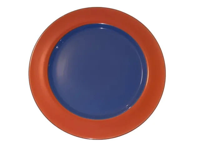 Lindt Stymeist Colorways 11” Vintage Dinner Plates Blue Center Salmon Rim! Mint!