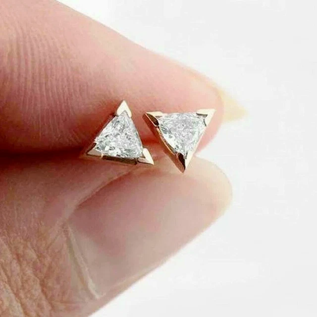 Yellow Gold Plated Trillion Cut Lab Created Diamond Women Stud Earring 2 Carat.