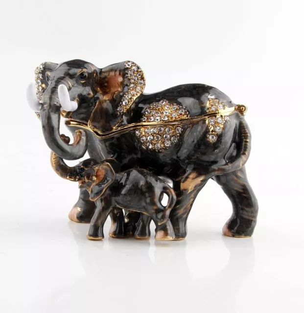 Jewelry Box Couple Elephant Metal Black Small Novelty Modern Ornaments Magnetic 2