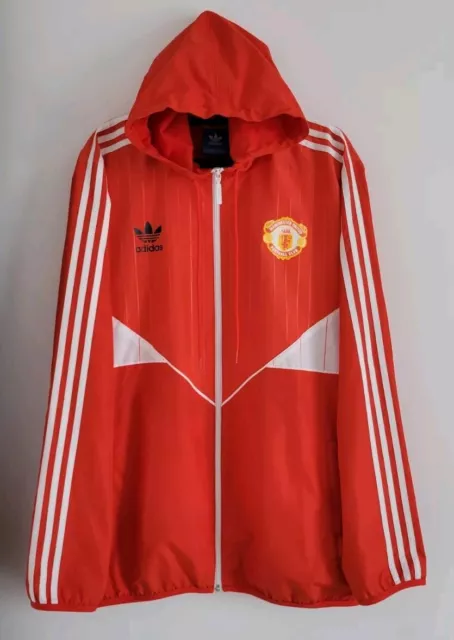 Rare Adidas Manchester United Windbreaker Hoodie Jacket L Vintage Cantona Giggs