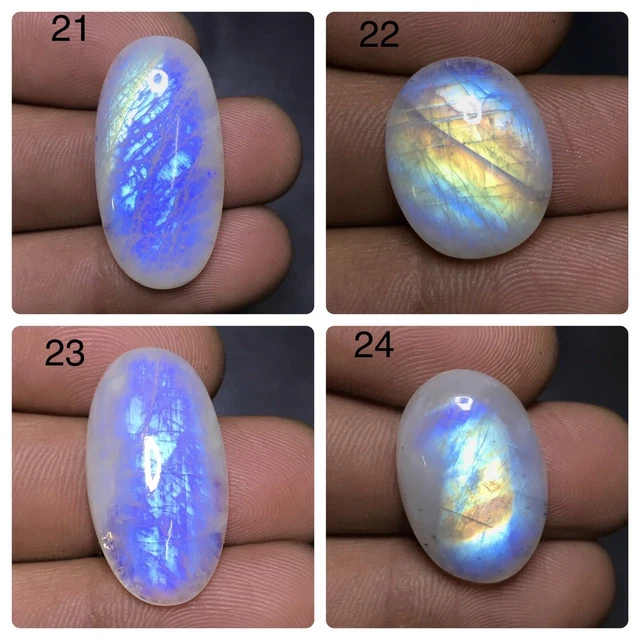 Supreme ! Natural Rainbow Moonstone Fire Cabochon  Loose Top Gemstone  AAA+ 6