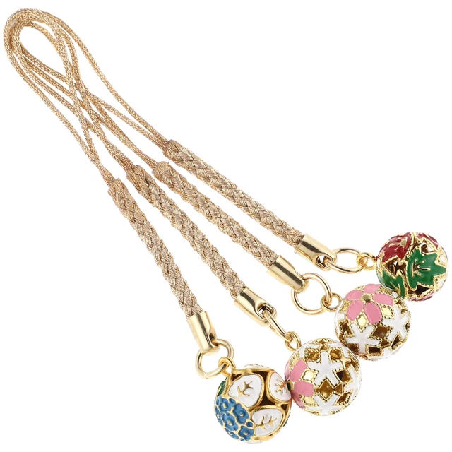 4 Pcs Vintage Bells Phone Cords Strap Chain Camera Cell Charm Pendant Ornament