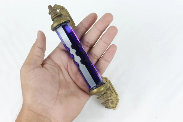 Antique Old Glass Door Handle Vintage Victorian Cobalt Blue Glass Brass Handle