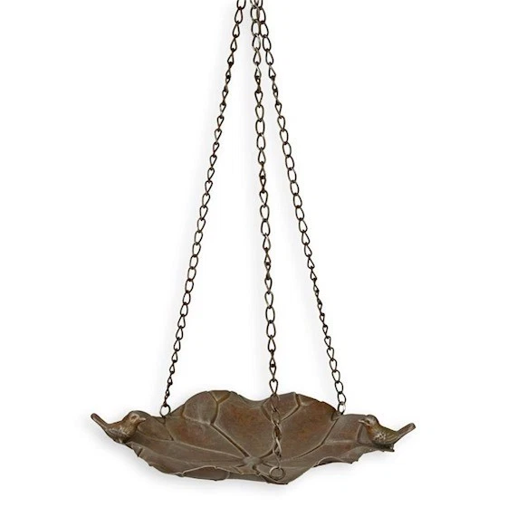 9932752 BOWL IRON Rustic Bird Bath/Bath Leaf Brown Hanging 67x31x36cm £ ...