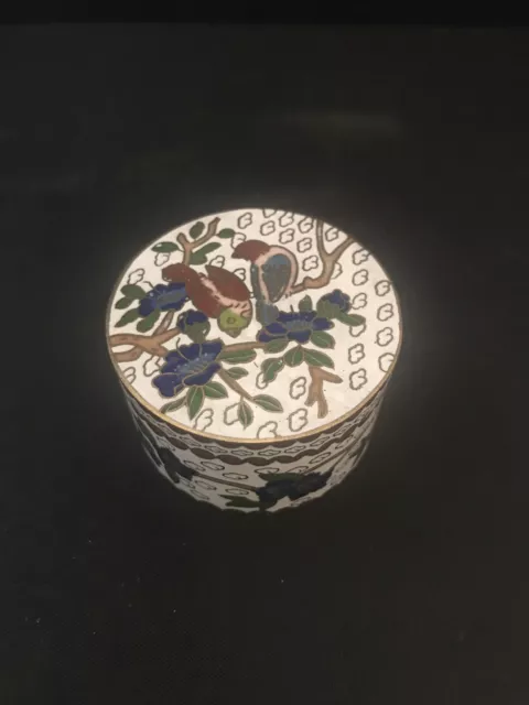 cloisonne Vintage Trinket Box Beautiful Colors White - Blue -red With Birds