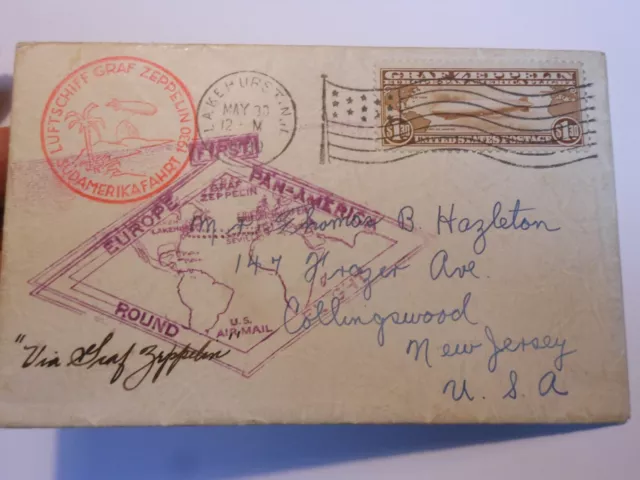 Rare USA 1930 PAN AMERICAN GRAF ZEPELLIN COVER to NEW JERSEY