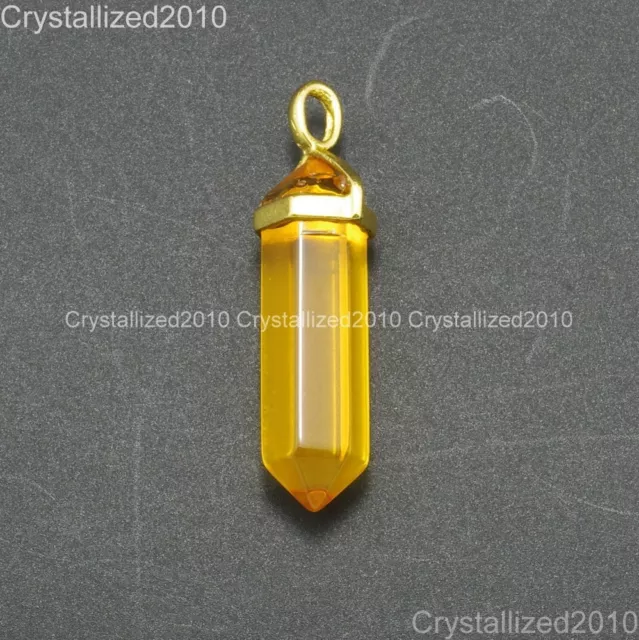 Natural Gemstones Hexagonal Pointed Reiki Chakra Gold Pendant Leather Necklace