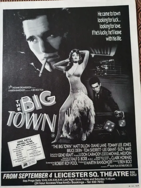 THE BIG TOWN  - Matt Dillon / Diane Lane   Original Advert / Poster - 1987