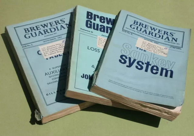 3 issues of Brewers’ Guardian, 1963-4, featuring Courage & Harp Breweries, Alton