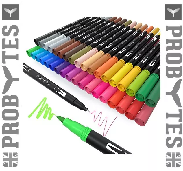 36 Colours Dual Tip Marker Pens Set Water Based Fine Liner Brush for Kids Adult