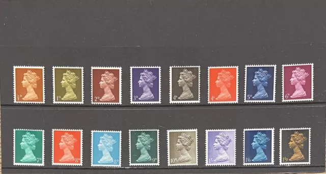 GB 1967-70 Pre-decimal Machin set of 16, 1/2d to 1/9d SG723-744 MNH