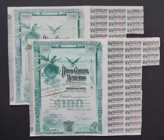 Mexico - Banco Central Mexicano - 1905 - share A 100 pesos "blueberry"  2x