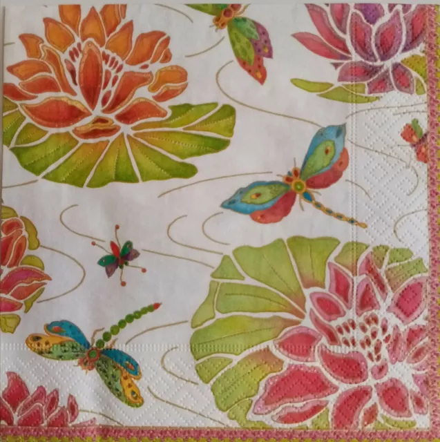 4 x decoupage paper napkins, butterfly. Servilletas decoradas Jeweled Pond Ivory