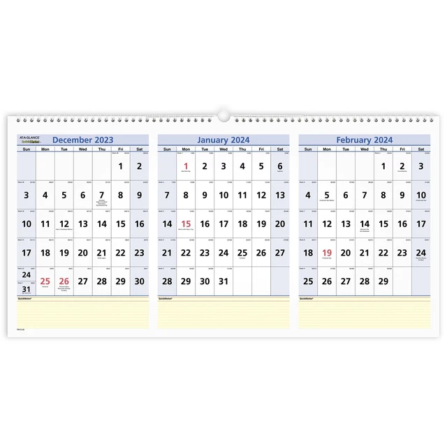 ATAGLANCE QUICKNOTES 2024 Three Month Horizontal Wall Calendar Large