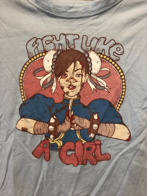 Street Fighter Chun-Li Fight Like A Girl t-shirt Blue Size Medium