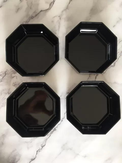 Arcoroc France Octime Black Octagonal Glass Dinnerware - Cereal Soup Bowl 4 Set