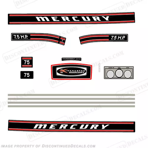 Fits Mercury 1970 7.5hp Outboard Decal Kit -Decal Reproductions in Stock