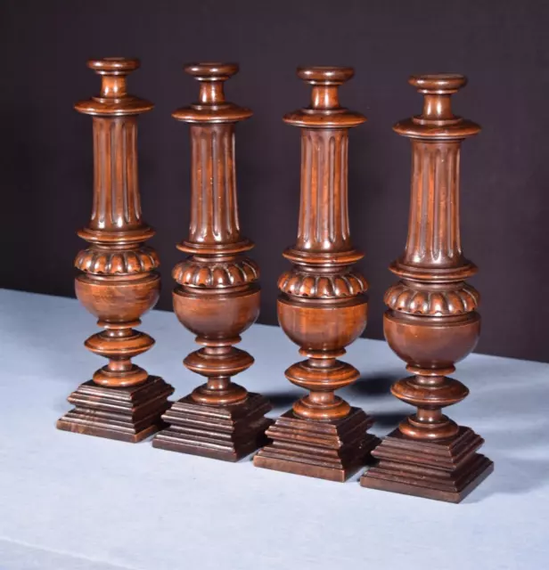 15" Set of Four French Antique Solid Walnut Wood Support Posts/Pillars