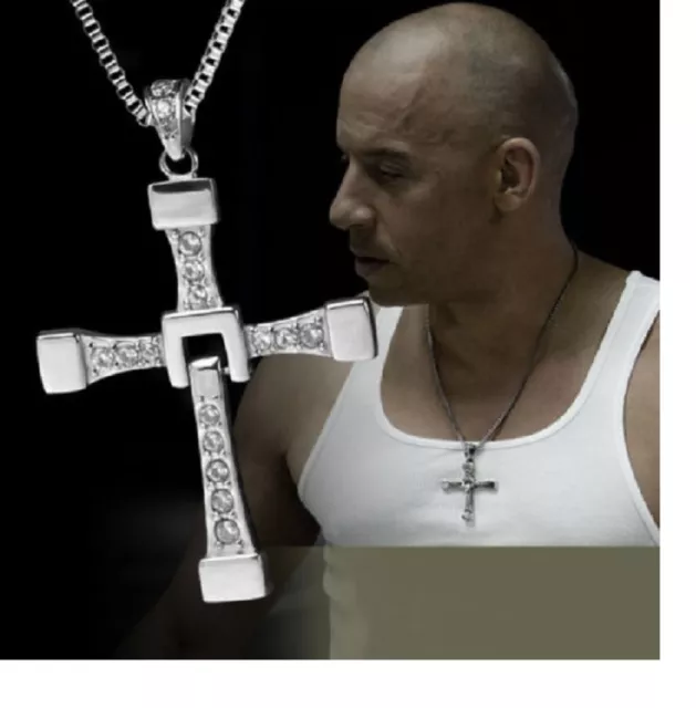 MENS SILVER CROSS NECKLACE  PENDANT   Fast Furious Dominic Toretto CHAIN Uk