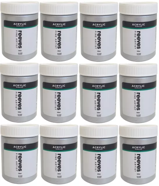 12 x Reeves Acrylic Fine Artist Paint Large 500ml Tubs - Colour Set bulk buy