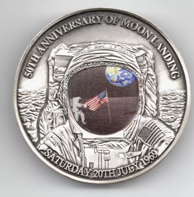 3D Dome Moon Surface Silver Coin Landing Apollo Craters Astronaut Rocket Sci Fi