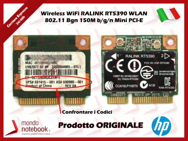 Scheda Wireless WiFi RALINK RT5390 WLAN 802.11 Bgn 150M b/g/n Mini PCI-E Card (R