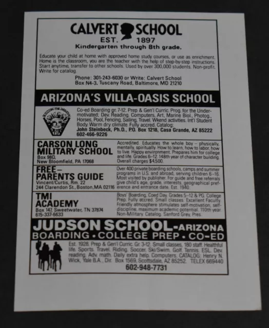 1984 Print Ad Calvert School Arizona's Villa-Oasis Judson Boarding College art