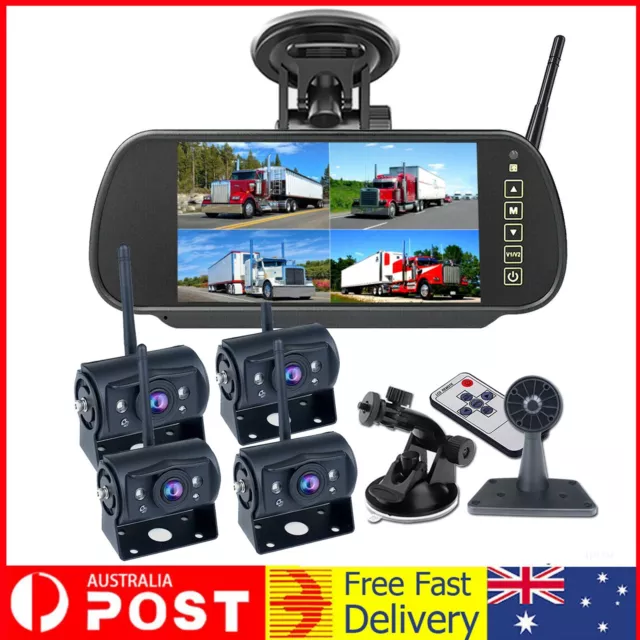 4x AHD 1080P Digital Wireless Backup Camera+7" DVR Quad Monitor For RV Truck Bus