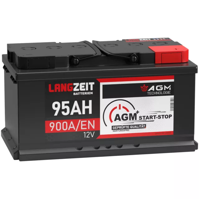 LANGZEIT AGM Batterie 95Ah 12V 900A/EN Start Stop Batterie Autobatterie VRLA